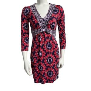 Boden Floral Dress Red Blue 3/4 Sleeves Sz 6